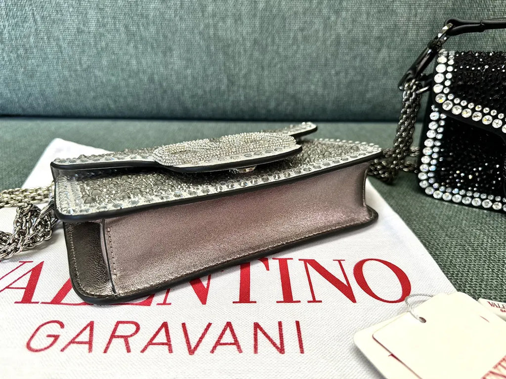 chain Valentino Silver Crystal Mini Bag - Hình 6