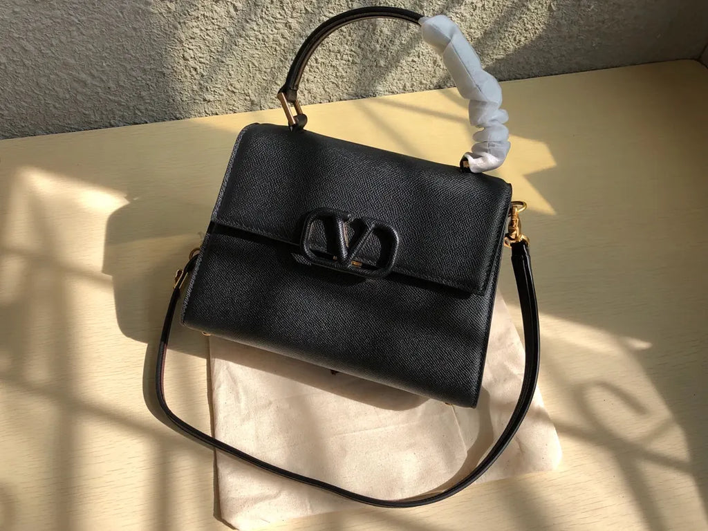 Valentino Black Grained Leather