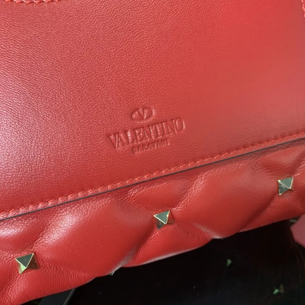 Valentino Red Roman Stud Bag - Hình 7