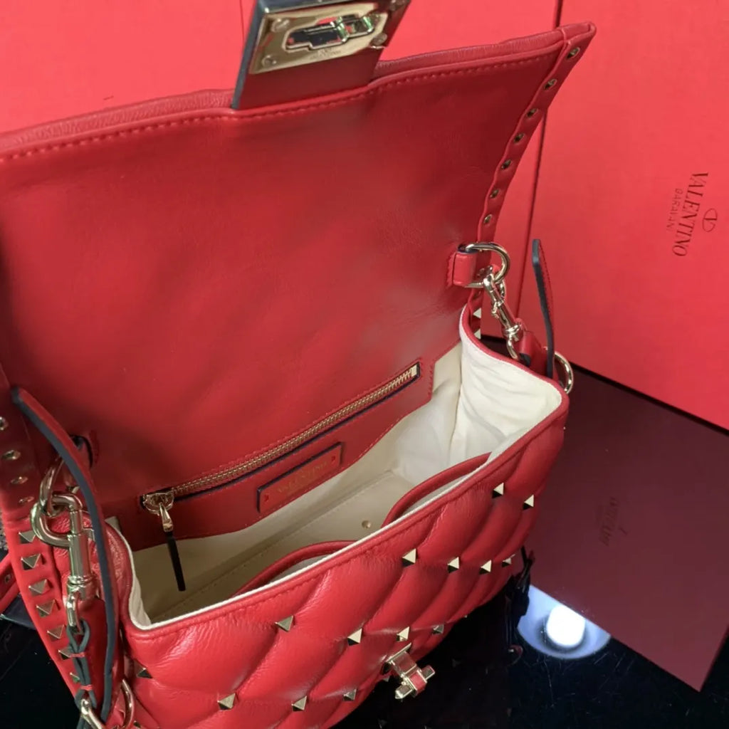 Valentino Red Roman Stud Bag - Hình 8