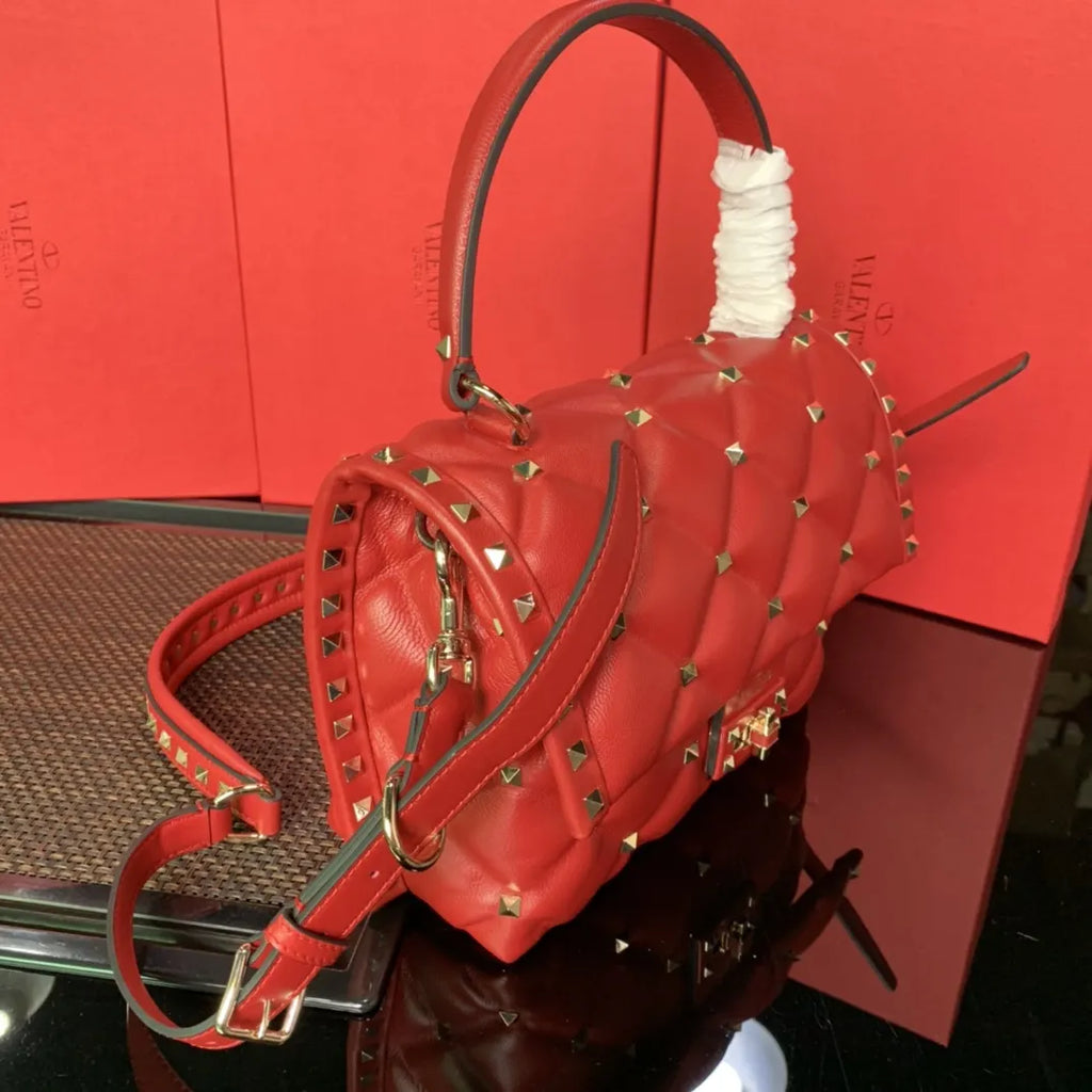 Valentino Red Roman Stud Bag - Hình 3