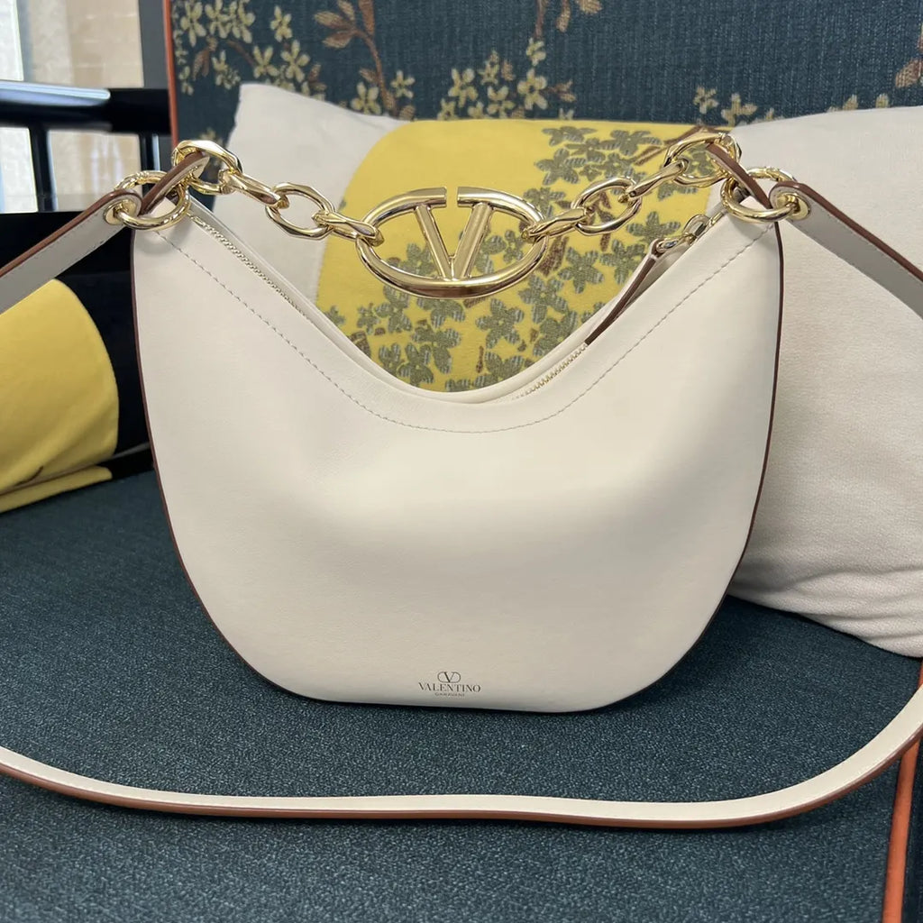Valentino White Leather Hobo - Hình 5